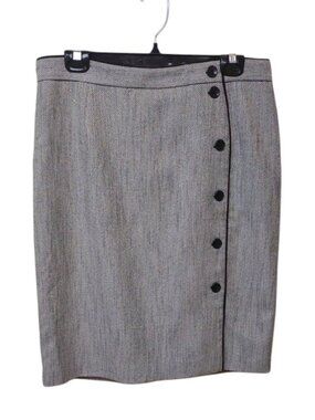 H&M Black / White Tweed Pencil Fully Lined Skirt Side Buttons Detail NWT